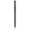 A metal pen in a sleek dark grey colour, featuring a smooth design and a branding logo on the side.
