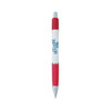 A white pen with red accents and a logo, featuring a sleek design and silver tip.