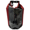 A 2.5L dry bag in burgundy with a clear front pocket and a black bottom. It features a strap for easy handling.