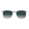 White sunglasses with gradient grey lenses. The sunglasses feature a logo on the side.