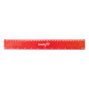 A 30cm plastic ruler in bright red with clear measurement markings and a logo.