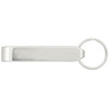 A drink bottle opener in a sleek silver design, featuring a keyring attachment for convenience.