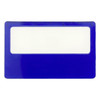 A blue pocket ruler magnifier with a transparent sleeve for viewing and measuring.