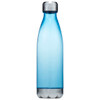 A drink bottle made of plastic with a sleek design, featuring a light blue colour and a silver cap.