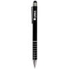 A black Malibu stylus pen with silver accents, featuring a logo on its body.