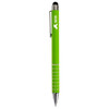 A green stylus pen with a sleek design and a logo on the barrel.
