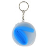 A round clear container with a blue reusable silicone straw and a keychain attachment.