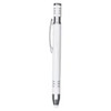 A metal pen in white with silver accents and a clip, featuring a clean and sleek design.