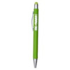 A metal pen in a bright green colour with a silver clip and tip, featuring a logo on the barrel.