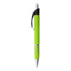 A green metal pen with a silver clip and accents, featuring a simple design and a branded logo.
