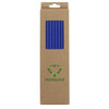 A box containing six blue reusable straws, packaged in a brown cardboard box with a logo.