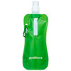 A drink bottle in a bright green colour, featuring a spray nozzle and a clip attachment, with a logo.