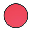 A red fold-up flying disc with a black rim, designed for easy portability.