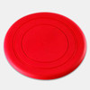 A red silicone frisbee with a smooth surface and circular design, featuring an embossed ring pattern.