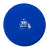 A blue silicon frisbee featuring a logo and promotional text in the centre.