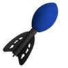 A blue and black stress shape in the design of a football rocket, featuring a foam body and fins.