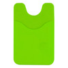 A bright green phone wallet with a slot for cards and a simple, sleek design. It features a logo on the surface.