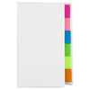 A marker strip book featuring a white cover and vibrant sticky note tabs in pink, green, blue, and orange.