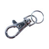 A silver snap hook with a keyring attachment, featuring a smooth, polished finish and a small release lever.