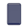 A navy power bank with a sleek design, featuring an integrated magnetic surface and four indicator lights.