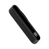 A black magnetic power bank with a digital display and a sleek, slim design. It has a branding logo.