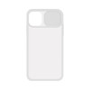 A clear, transparent iPhone case with a textured section. It features a logo.