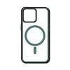 A green and clear MagSafe iPhone case featuring a circular design, with a black border.