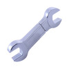 A shiny silver wrench USB flash drive with dual open ends shaped like a wrench, featuring a sleek design.