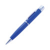 A blue USB pen with a sleek design and a silver clip, featuring branding. Ideal for storage and writing.
