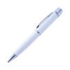 A white USB pen with silver accents and a sleek design. The pen features a clip and a glossy finish.
