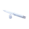 A white USB pen with a chrome clip and a removable cap, featuring a sleek design.