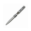 A metal pen with a sleek silver design that features a removable USB drive. It has a clip and smooth finish.