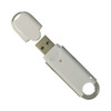 A white USB flash drive with a removable cap, featuring a circular keyring attachment and a silver metal base.