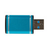 A blue USB data blocker with metallic accents, featuring a USB connector at one end. It has a simple design and a logo.