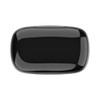 A black charging case for wireless earbuds with a glossy finish and a logo on the front.