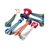 A collection of custom moulded charge cables in various colours, featuring playful shapes and a logo on some cables.