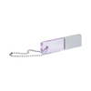 A purple and silver Glowing Flash USB on a chain, showcasing a sleek design with a modern finish.