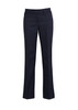 A pair of black relaxed fit women's slacks featuring a button closure and a sleek design.