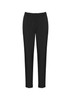 Black women's slacks with a comfortable waistband and tapered leg design. Features a logo on the waistband.