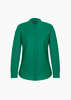 A green long sleeve blouse with a button-up front and a collar. The blouse features a logo on the tag.
