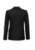 A women's black longline jacket with a tailored fit and button detail on the sleeves, featuring a logo.