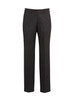 Flat front slacks in dark grey, featuring a straight leg cut and a tasteful design. Includes a branded logo.