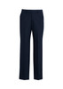 Men's comfort wool stretch pants in dark navy, featuring an adjustable waist and a classic slacks design.