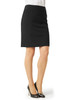 A black knee-length skirt with a fitted design, paired with high heels. It features a waistband and has no visible logos.