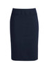 A stylish below-knee women's skirt in a dark navy colour, featuring a fitted silhouette and waistband.