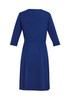A navy blue women's dress with three-quarter sleeves and a flared silhouette, featuring a simple design.