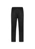 A pair of black track pants with an elastic waistband and a simple design, featuring a logo.