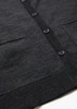A dark charcoal knit cardigan featuring a button front and two front pockets. The fabric appears soft and textured.