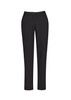 Slim leg pant in black, featuring a comfort waist design and pockets, showcased against a plain background.