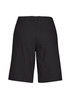 A pair of black women's cargo shorts featuring a comfort waist design and a straight cut.